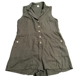 205 Collins Women's Linen Blend Button Front Romper, Olive Green, Size XL